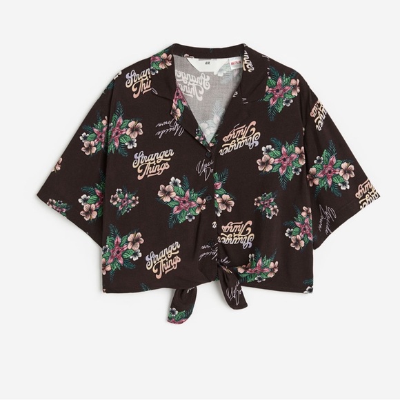 SzUS14H&M 2pc tie-detail printed blouse&printed bike short(Netflix strangers - Picture 2 of 7